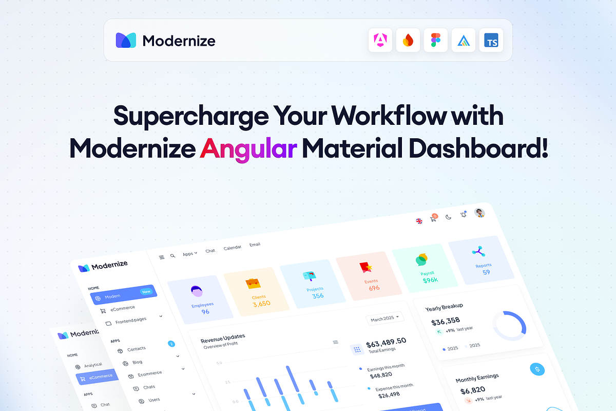 Modernize Angular Admin Dashboard, a Templates & Theme by AdminMart (Photo 2 of 15)