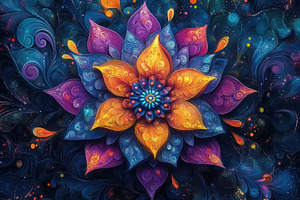 Colorful abstract flower design with, a Photo by Tanuart