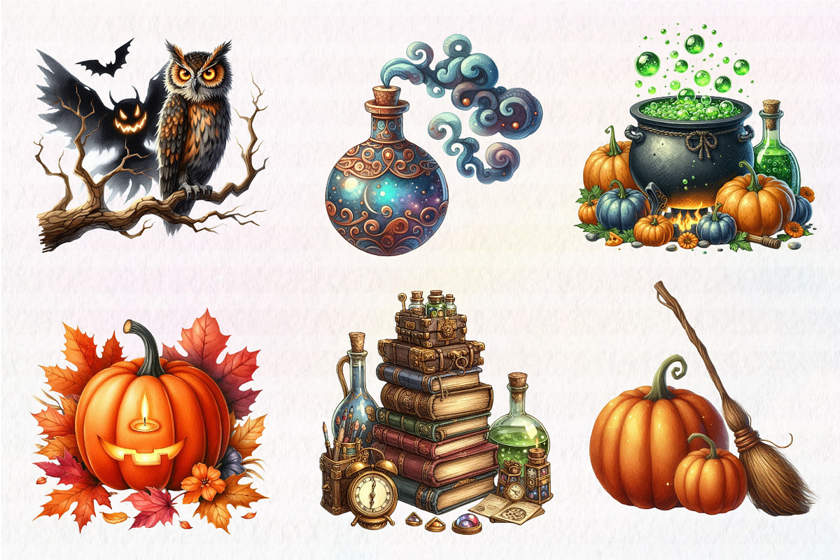 Watercolor Halloween Spooky Clipart, an Illustration by CreationArt (Photo 3 of 6)