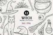 Spooky Witch Vector Line Art, an Illustration by MadliArt (Thumbnail 1 of 4)