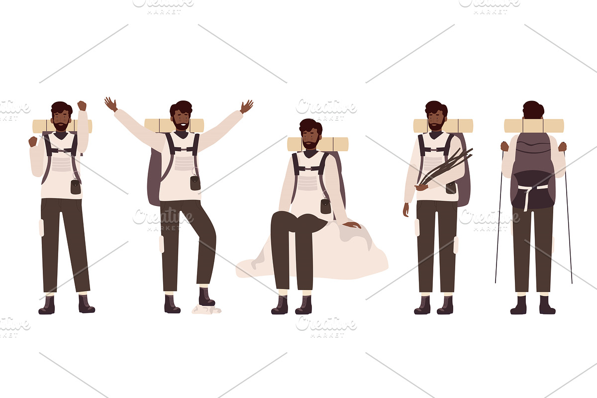 Afro Male Tourist Posing in Various, a Sport Illustration by Flashvector