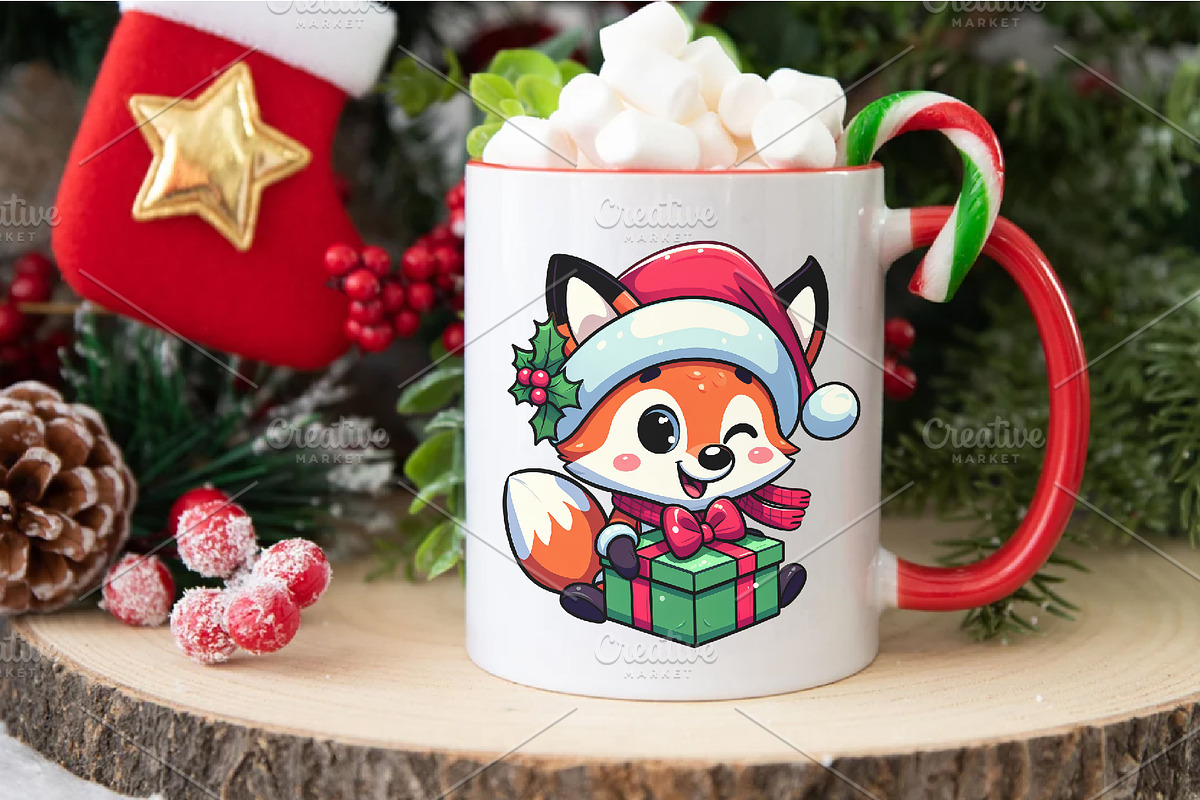 Christmas cute fox. Clipart, PNG., an Animal Illustration by KENO Mascots (Photo 4 of 8)