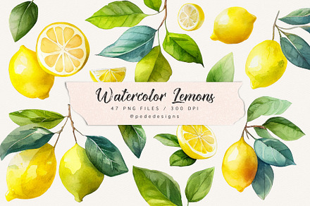 Watercolor Lemons Clipart, Food | Food Illustrations ~ Creative Market