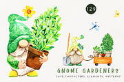 Gnome Gardener Watercolor Clipart, a Seasonal Illustration by TanyaOak (Thumbnail 1 of 6)