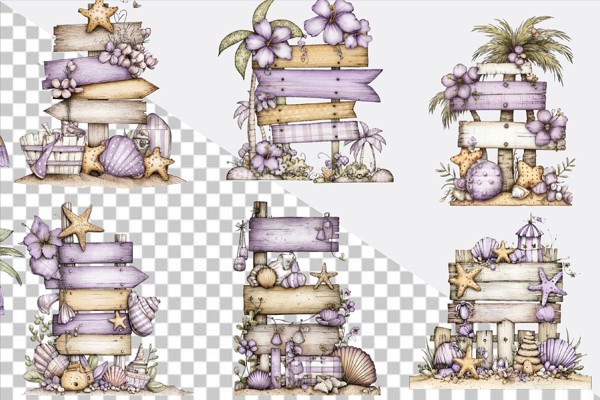 Whimsical Summer Wooden Sing Clipart, an Illustration by SVGArt (Photo 4 of 9)