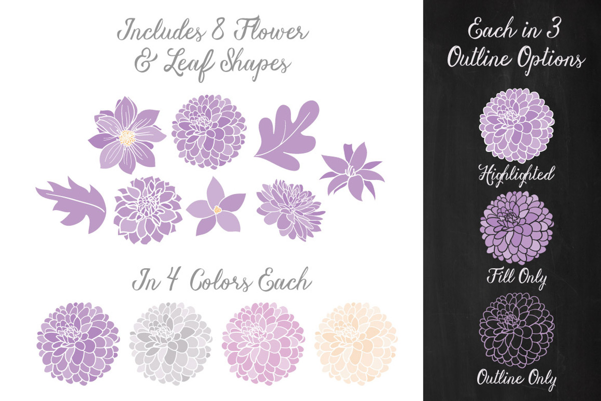 Lavender Dahlia Flowers Clipart, an Illustration by Amanda Ilkov (Photo 3 of 4)