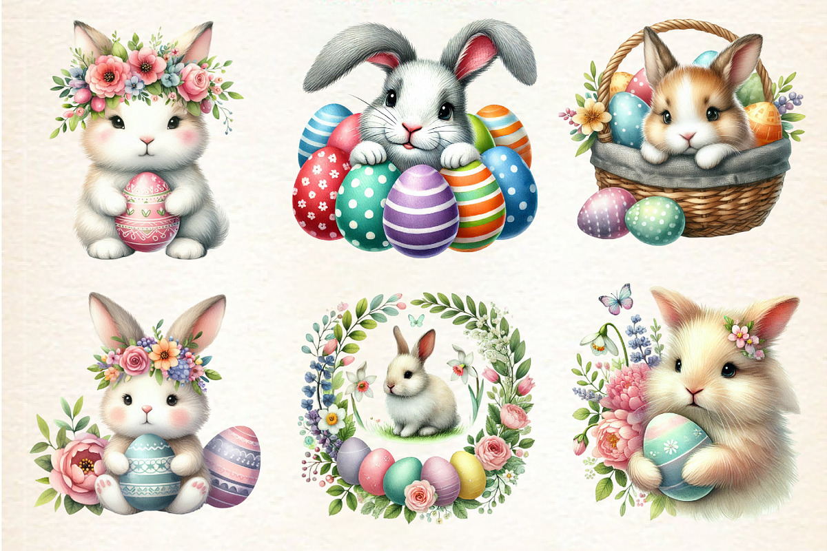 Cute Easter Bunny Clipart, an Illustration by DreamArtGraphic (Photo 3 of 4)