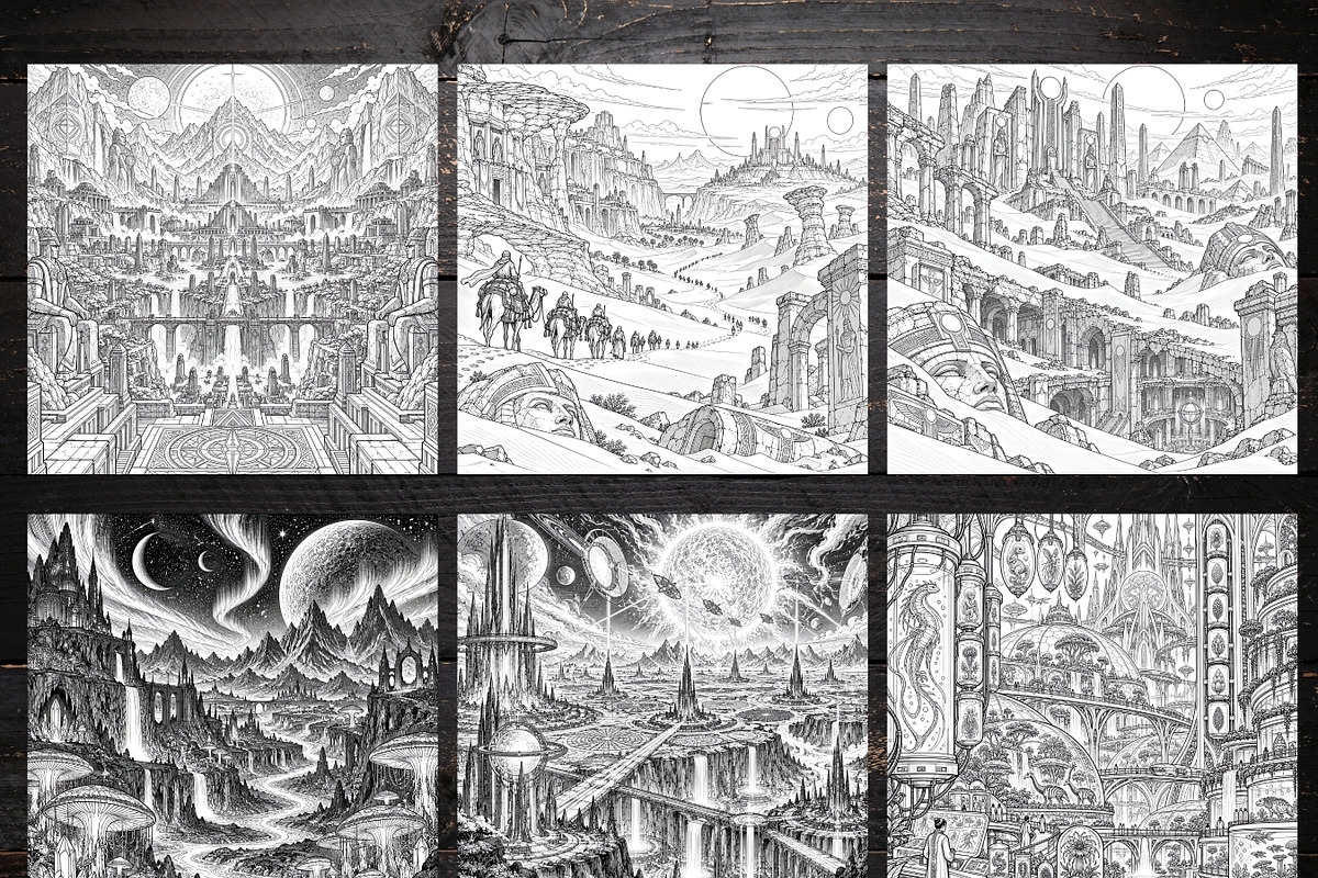 Alien Sci Fi Coloring Pages Bundle, a Brochure Template by LA Design (Photo 2 of 10)
