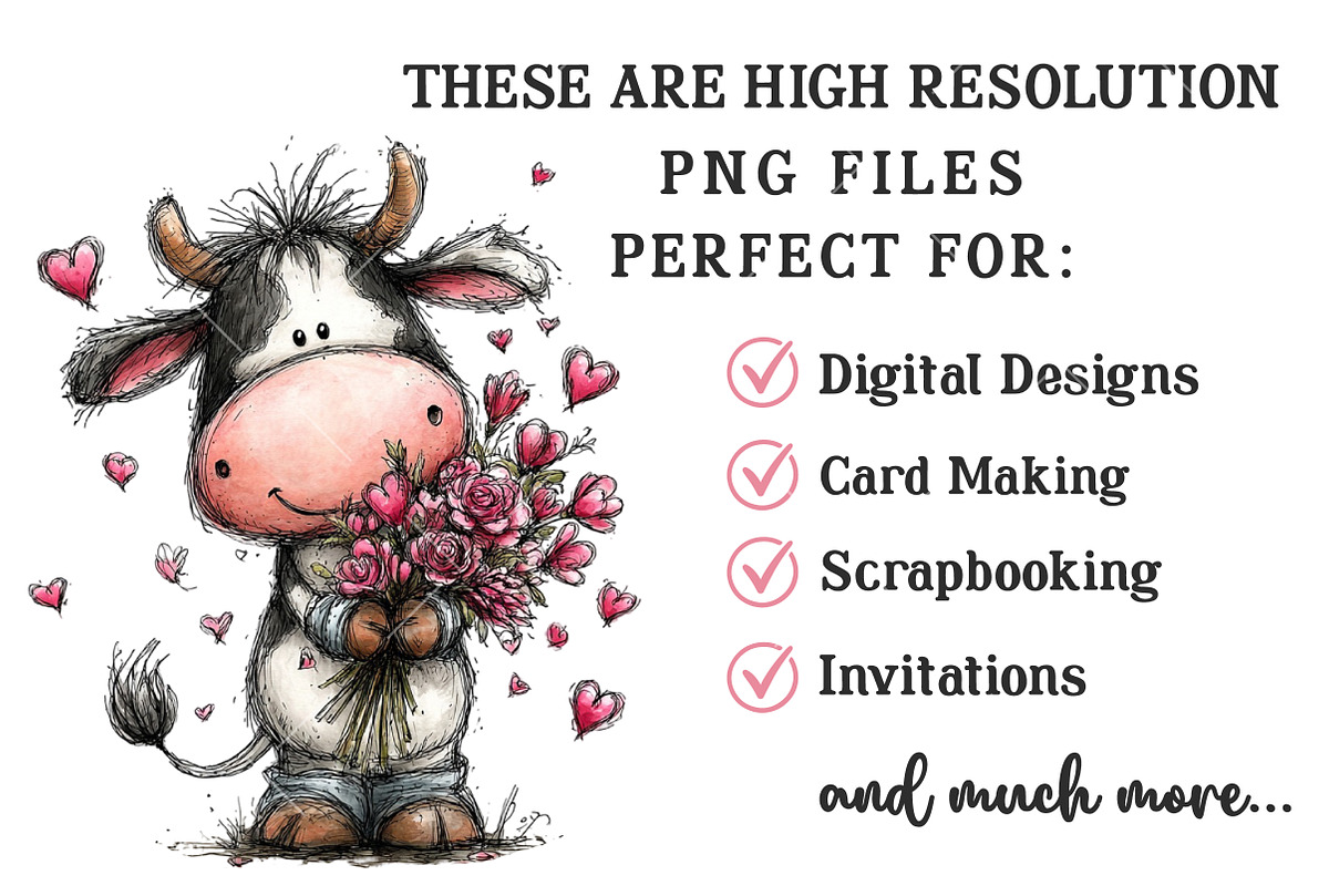 Quirky Valentine Cow Clipart, an Illustration by OK Design (Photo 5 of 6)