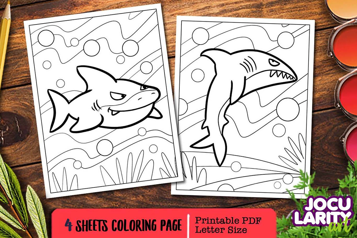 Funny Shark Coloring Pages, an Animal Illustration by Jocularity Art (Photo 2 of 3)