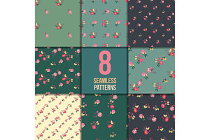 Seamless Vintage Wildflowers Pattern Set