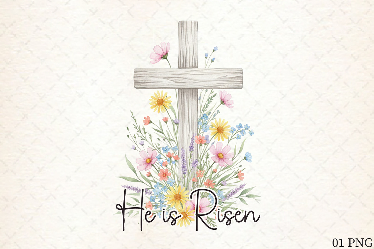 He is Risen Easter Floral Cross PNG, an Illustration by Libby Wishes (Photo 1 of 6)