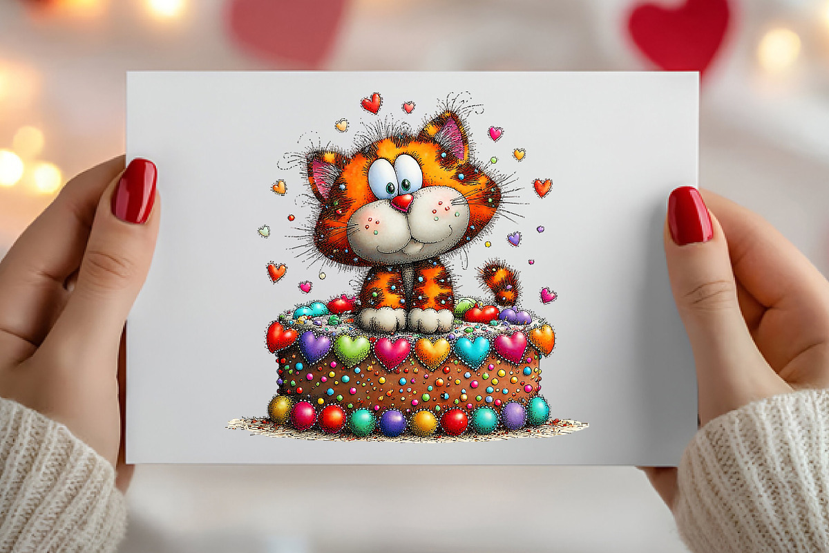 Whimsical Valentine Cat Clipart, an Illustration by Canvas Craft (Photo 6 of 6)