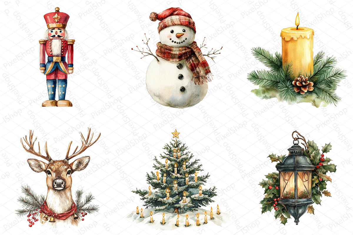 Watercolor Vintage Drawing Christmas, an Illustration by DreamPrint404 (Photo 5 of 7)