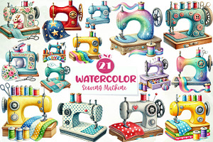 Watercolor Sewing Machine Clipart, an Illustration by CreationArt
