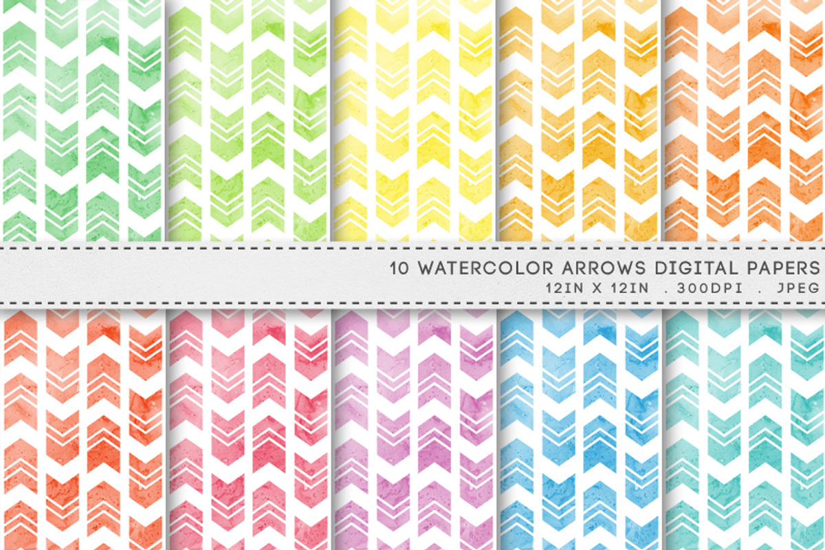 Watercolor Arrows Digital Paper, a Pattern Graphic by AzmariDigitals (Photo 1 of 2)