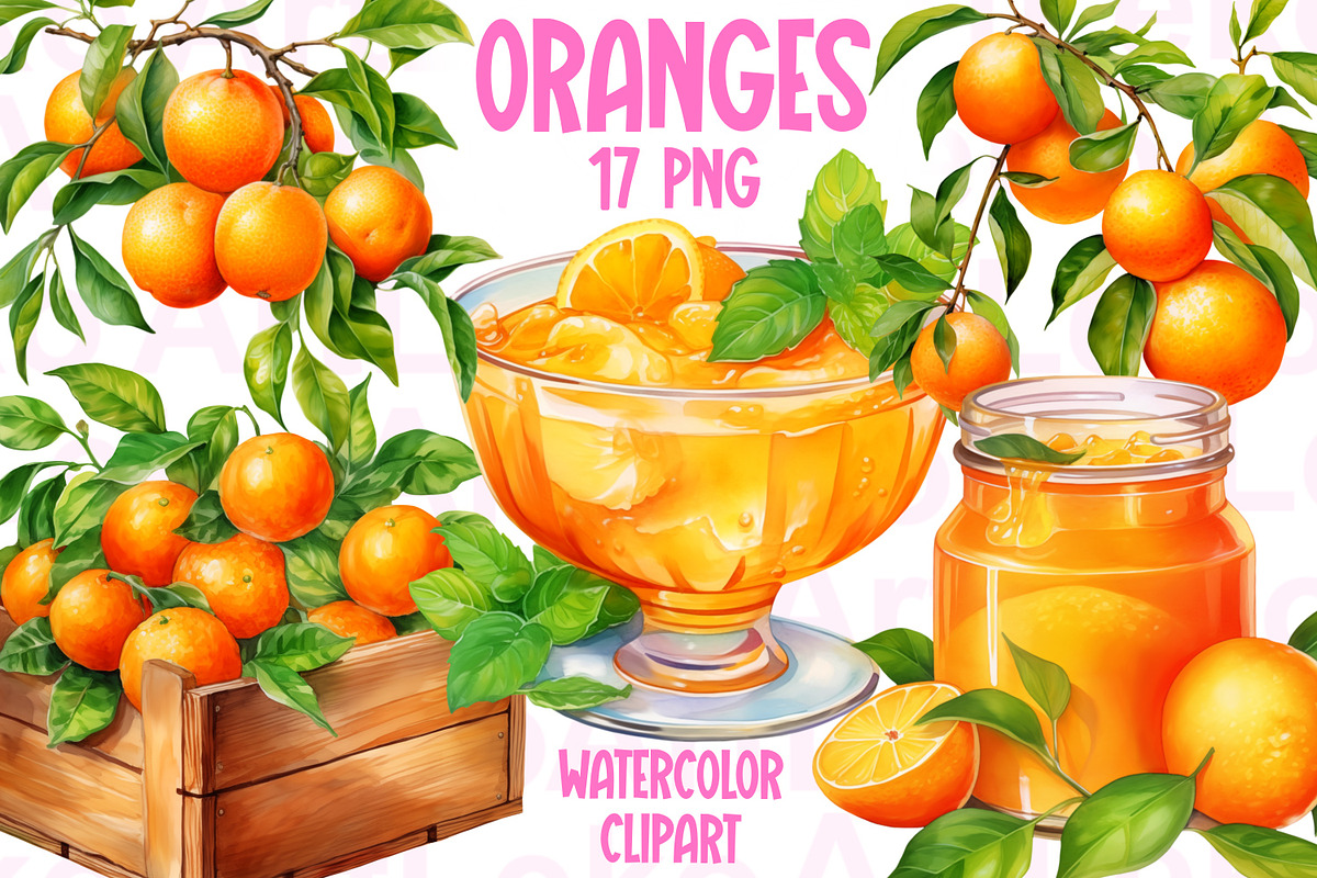 Oranges Watercolor Clipart, a Food Illustration by LekoArt (Photo 1 of 10)