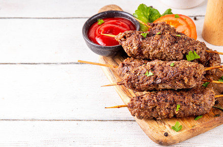 Shish kebab on stick, made from ground beef meat