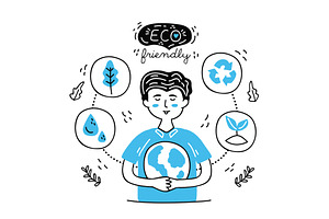 man with eco friendly line art, a Person Illustration by studiogstock