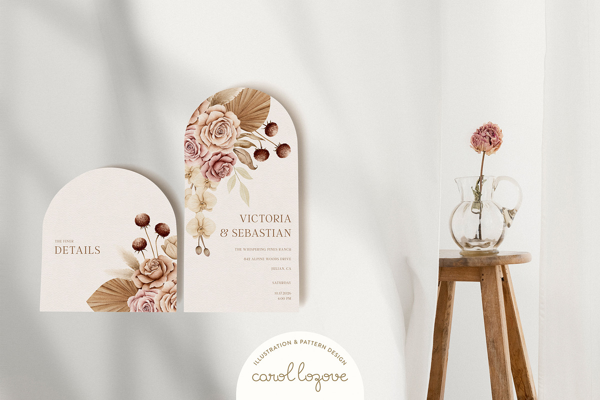 Watercolor Boho Fall Dusty Rose Set, a Decorative Illustration by Carol Lozove (Photo 6 of 74)