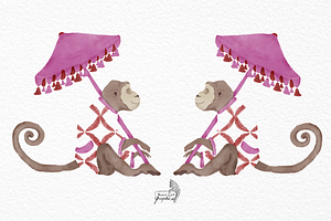 Watercolor Chinoiserie Chic Monkey