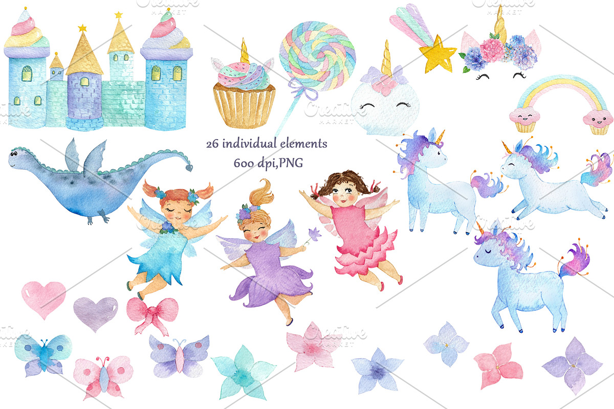Watercolor Fairies and Unicorns, an Animal Illustration by Pretty light (Photo 2 of 4)
