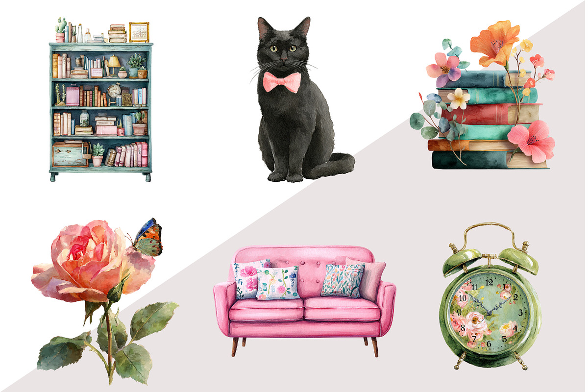 Watercolor Black Romance Clipart, an Illustration by Design Market (Photo 2 of 3)