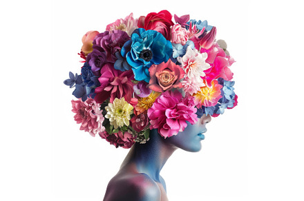 Blue painted woman modeling colorful, a Beauty & Fashion Photo by Ylivdesign