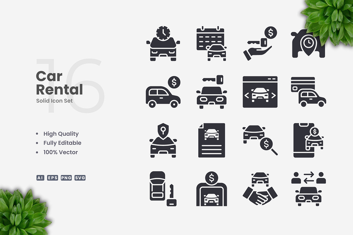 Car Rental Solid Icons, an Icon by Upnowgraphic