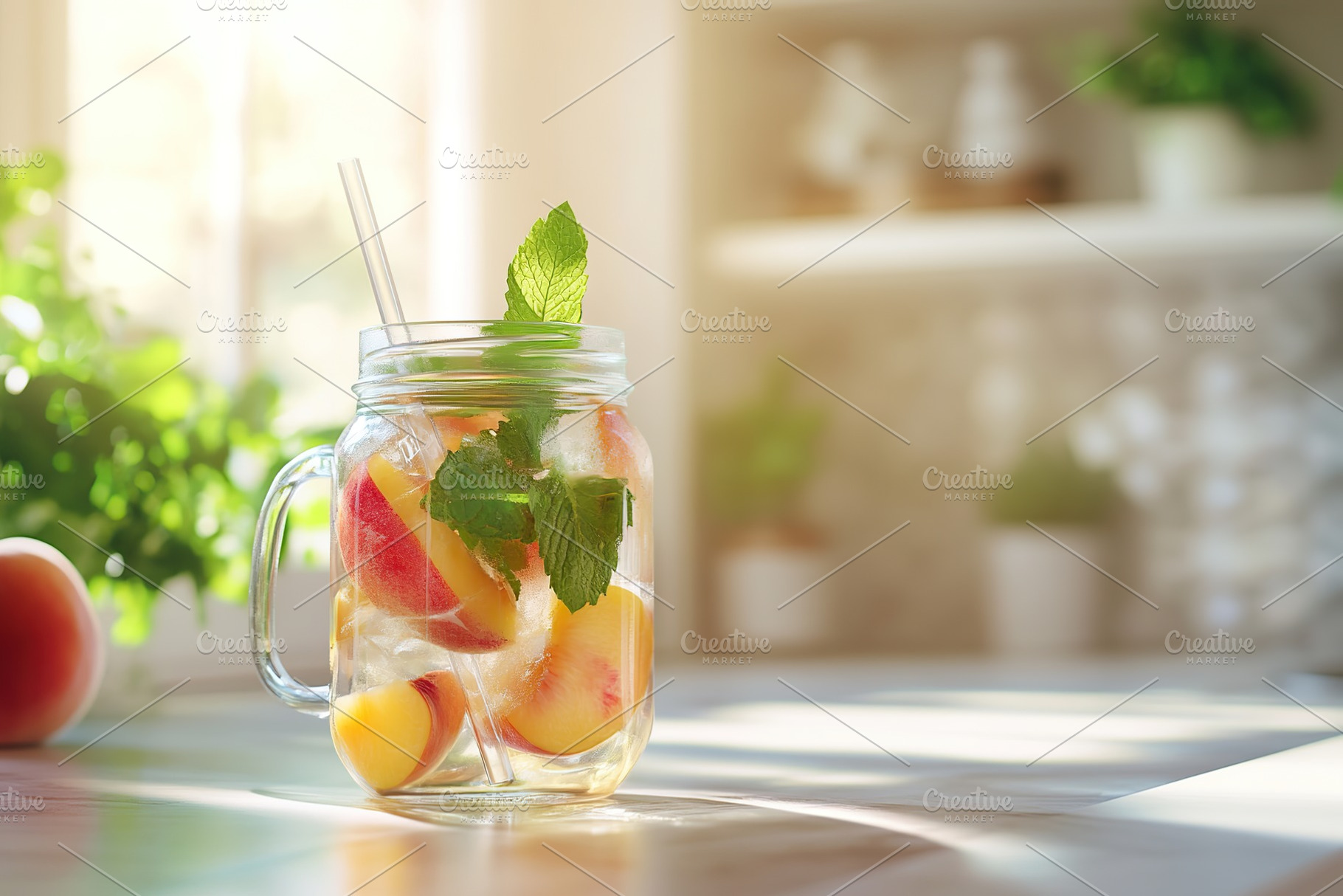 Ice tea with mint and slices of ripe fruits, a Food & Drink Photo by AlyaAnd