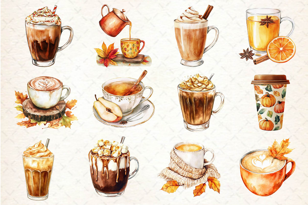 Fall Drinks Sublimation Clipart, an Illustration by Dream Creation (Photo 2 of 4)
