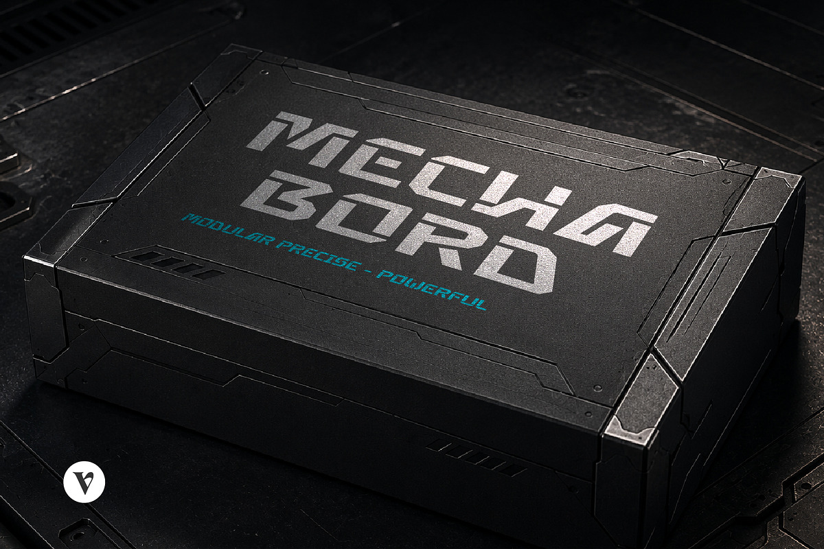 Mecha Bord - Futuristic Display Font, a Sans Serif Font by Vesvocrea (Photo 3 of 8)