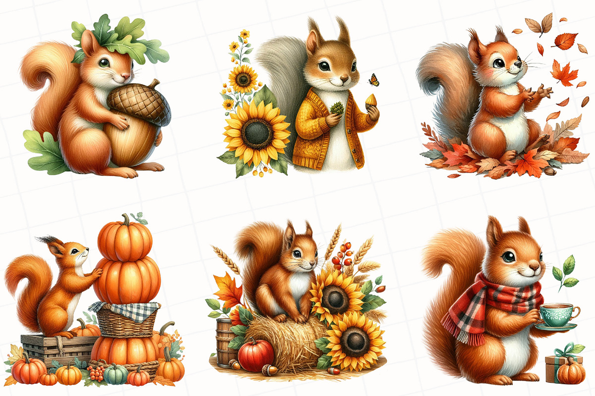 Watercolor Autumn Squirrels Clipart, an Illustration by OK Design (Photo 5 of 5)
