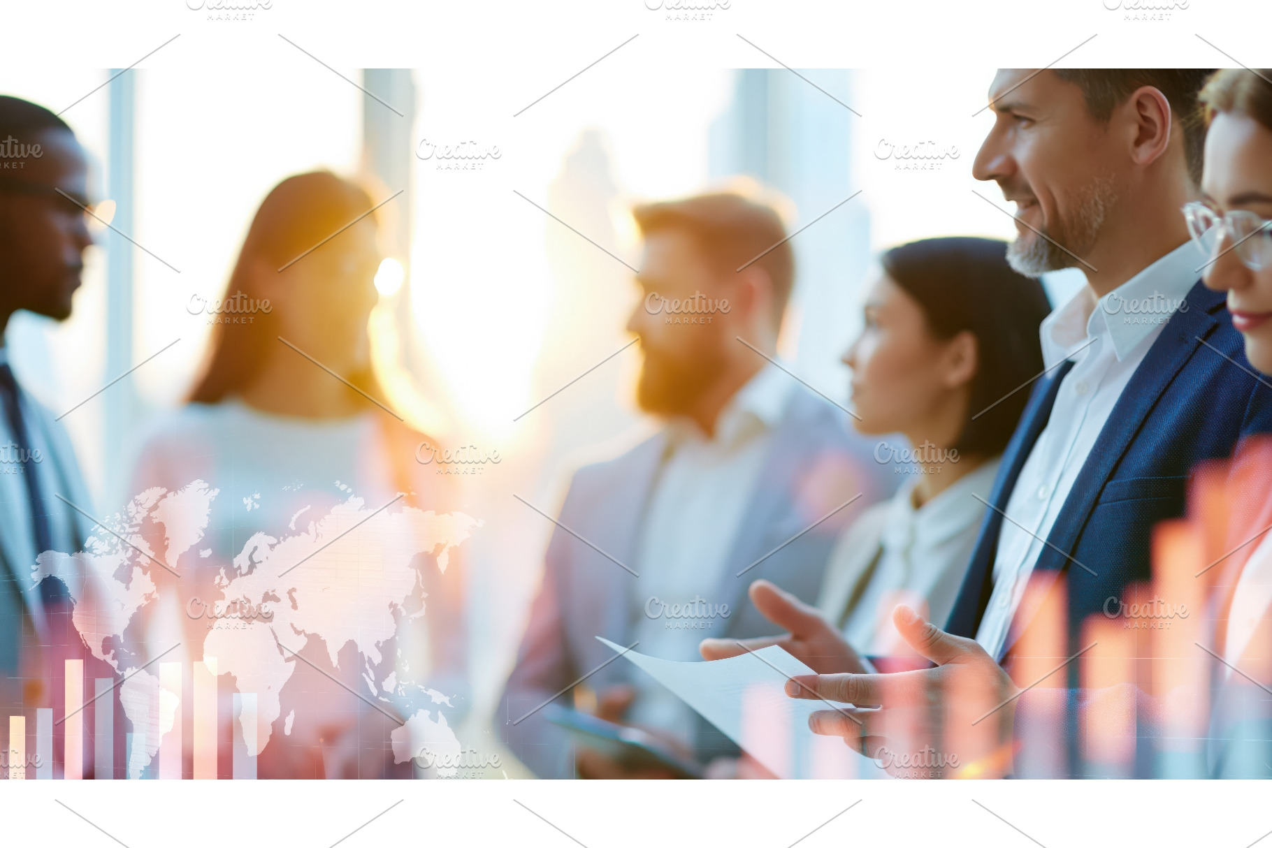 blurred professionals discuss data, a Business Photo by Lermont51