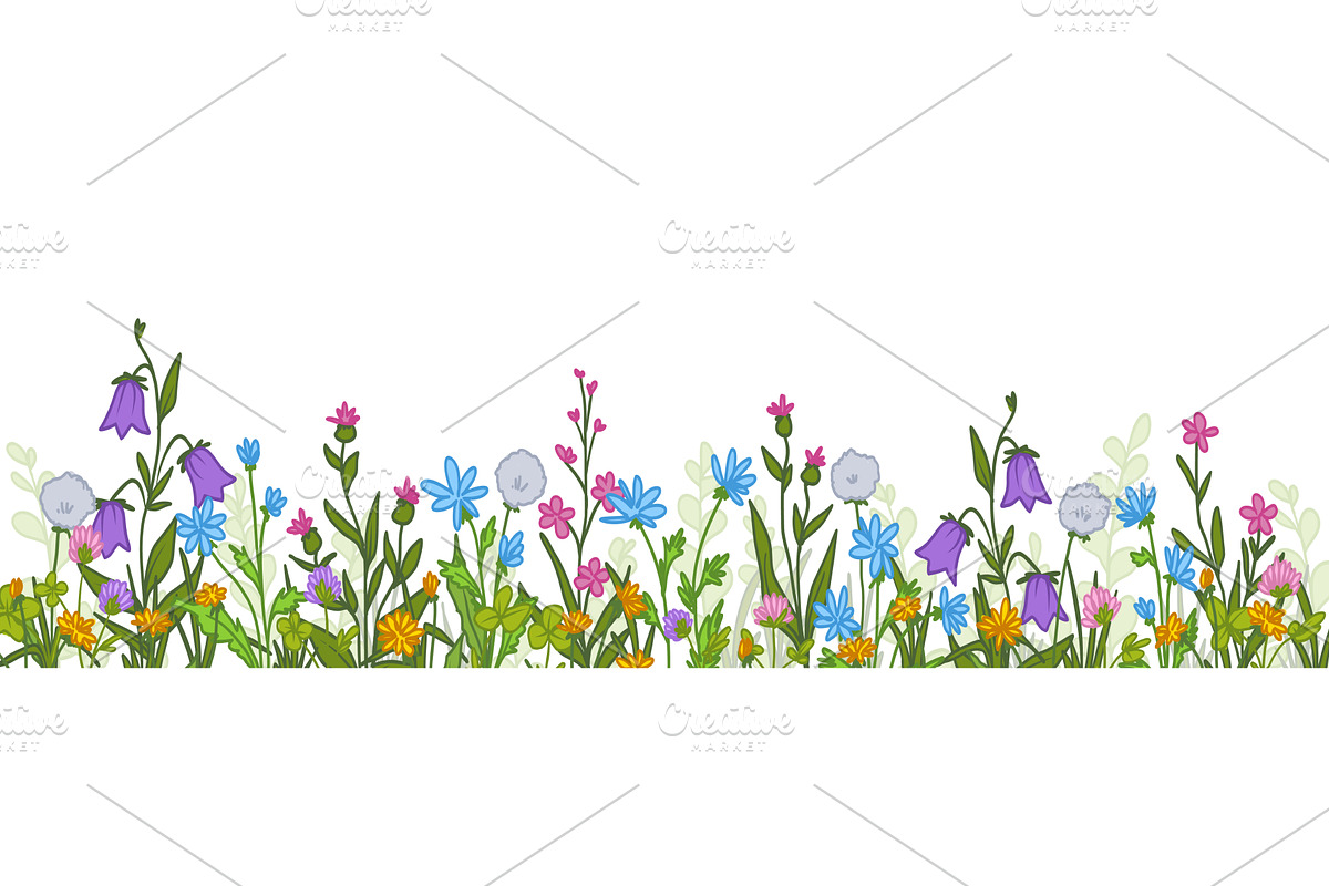 Hand drawn wildflowers border, an Object Illustration by art PVP - market