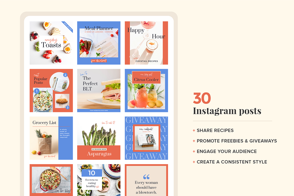Food Blogger Canva Social Media Kit, a Social Media Template by Rose & Co. (Photo 3 of 7)