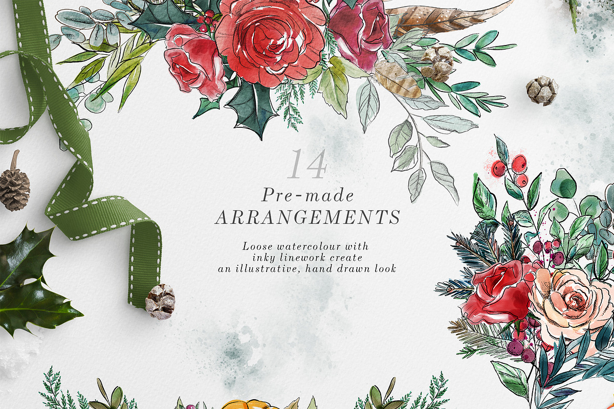Christmas Watercolor and Inky Line, an Illustration by Twigs and Twine (Photo 4 of 12)