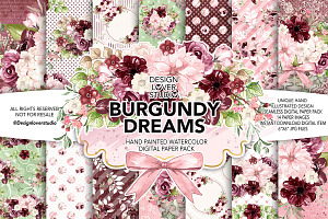 Watercolor BURGUNDY DREAMS DP, a Pattern Graphic by designloverstudio