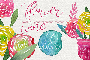 Flower Wine watercolor design set