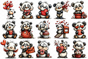 Whimsical Valentine Panda Clipart, an Illustration by cherrydesign (Thumbnail 3 of 4)