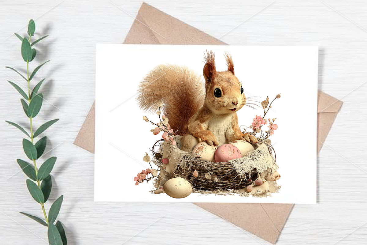 Whimsical Easter Squirrel Clipart, a Seasonal Illustration by Canvas Craft (Photo 6 of 7)