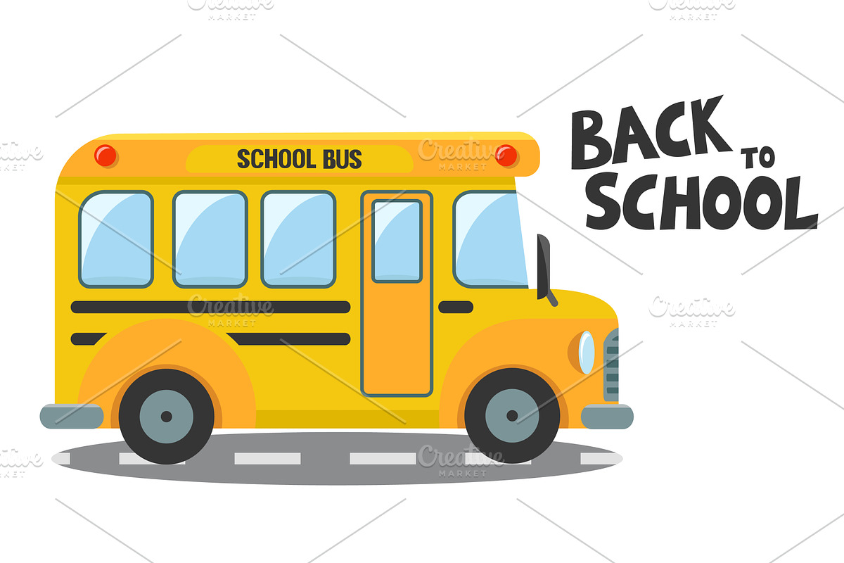 School bus driving on road, side, a Transportation Illustration by innakreativ