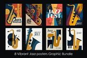 8 Vibrant Jazz posters Bundle, a Decorative Illustration by StockVerse Creative (Thumbnail 1 of 9)