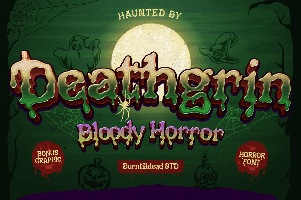 Deathgrin, a Serif Font by Burntilldead (Photo 1 of 11)