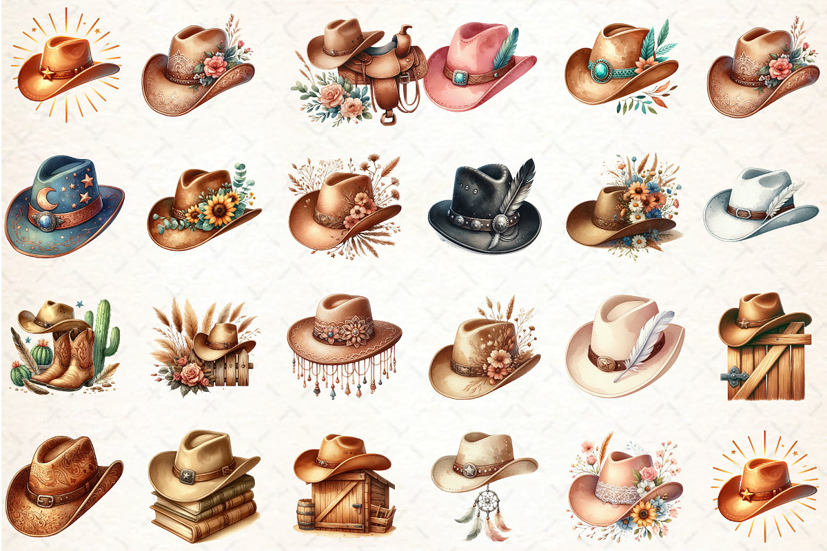Cowboy Hat Boho Clipart, an Illustration by DreamCafeArt (Photo 3 of 6)