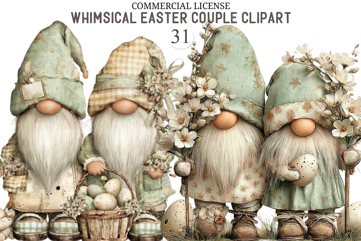 Whimsical Easter Couple Clipart, an Illustration by designcity5 (Photo 1 of 5)
