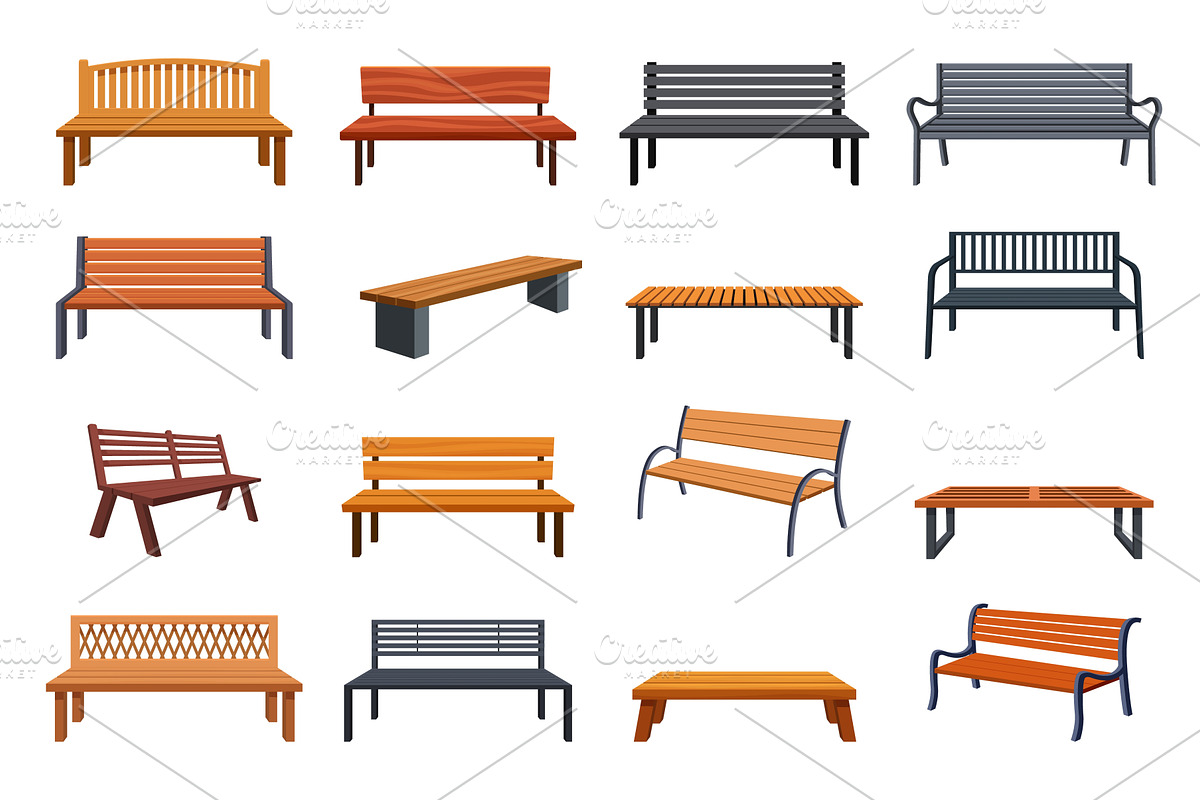 Cartoon benches. Wooden metal bench, an Illustration by Valerie Bodnar