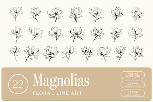 Magnolias Floral Line Art