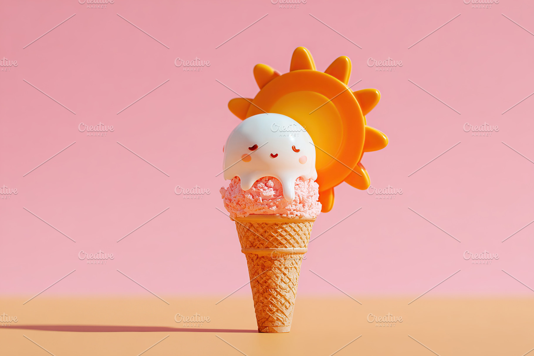 Melting ice cream cone struggles against the bright sun on a warm day, a Food & Drink Photo by AlyaAnd