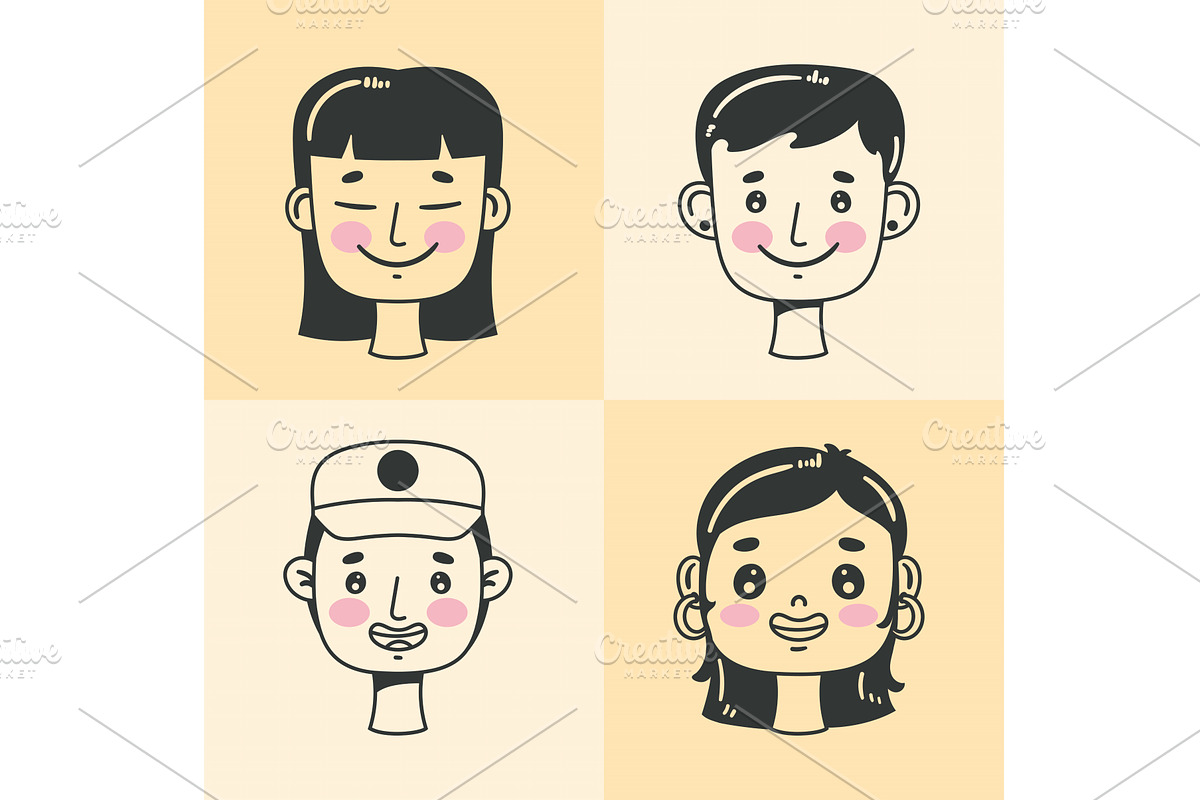 four persons heads characters, a Person Illustration by studiogstock
